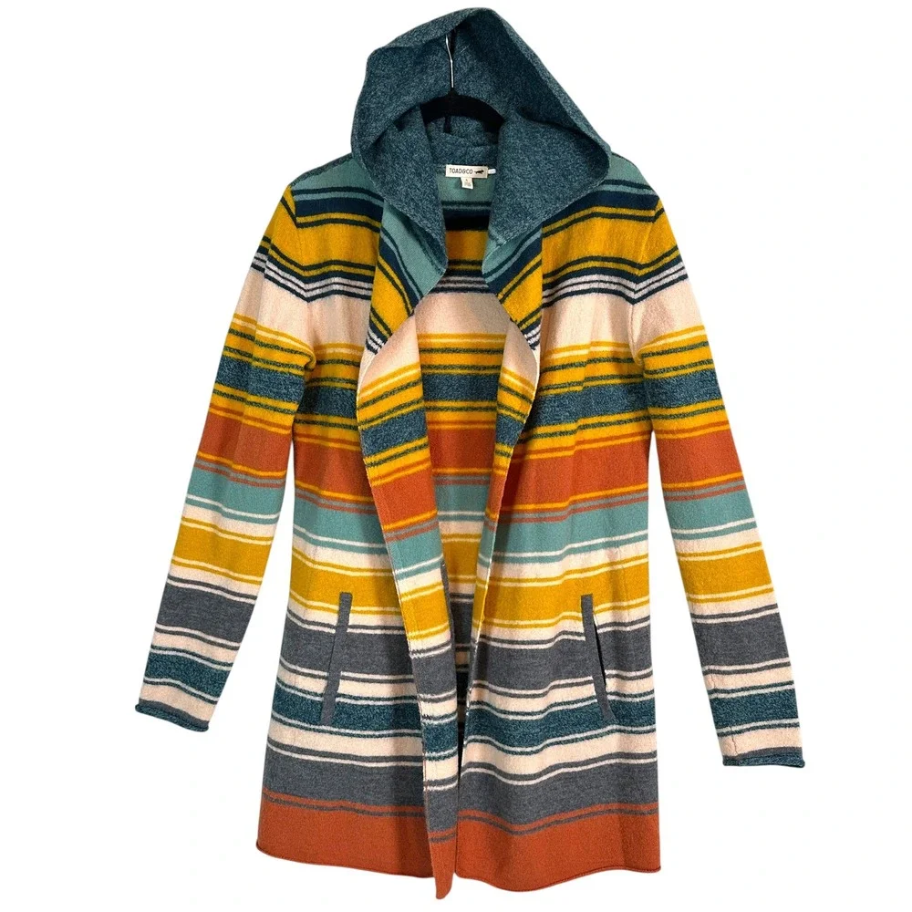 Toad&Co Sweater Heartfelt Merino Hoodie S 100% Wool Striped Cardigan Gooseberry
